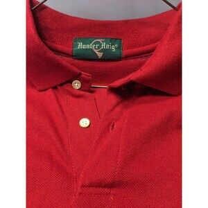 Men's Hunter Haig Sz L Red Short Sleeve 100% Cotton 2-Button Golf Shirt Made USA